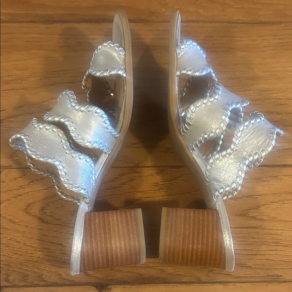 Jack Rogers Logan Mid Heels Metallic Whipstitch Block Heels Shoes - Picture 6 of 9